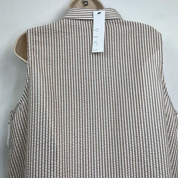 Vici Hampton Shades taupe & white sear sucker sleeveless romper NWT size XL - Picture 8 of 13